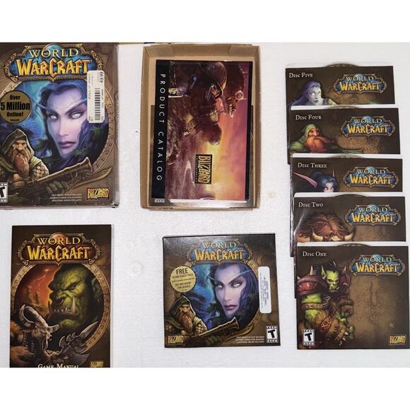 World of Warcraft (Windows/Mac, 2004) CIB COMPLETE Box Manual Catalog Discs 1-5 - Picture 1 of 10